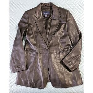 Denim & Co. Women's 100% Black Leather Jacket Size M One Button Deep Pockets
